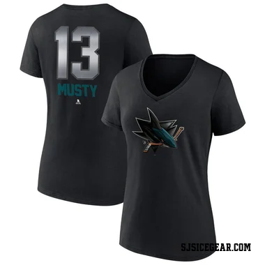 Black Women's Quentin Musty San Jose Sharks Midnight Mascot Logo V-Neck T-Shirt