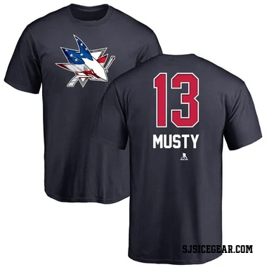 Navy Men's Quentin Musty San Jose Sharks Name and Number Banner Wave T-Shirt -